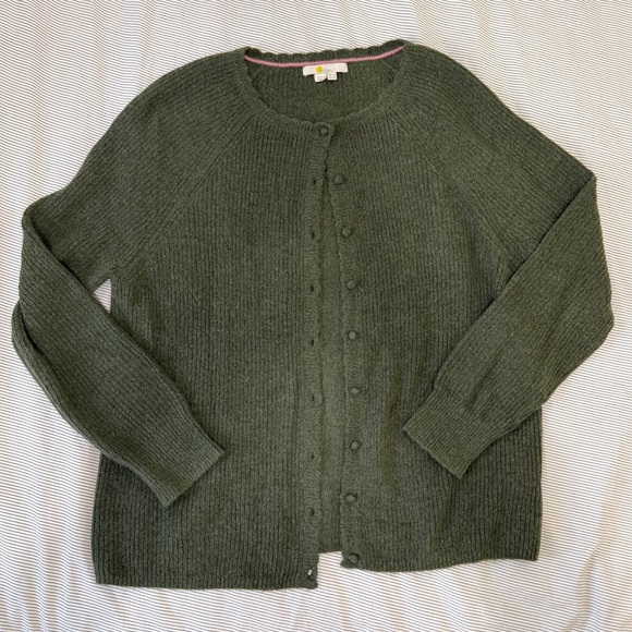 Boden Ella Scallop Fluffy Wool Alpaca Blend Cardigan Sweater Green Size 12 - Picture 1 of 6